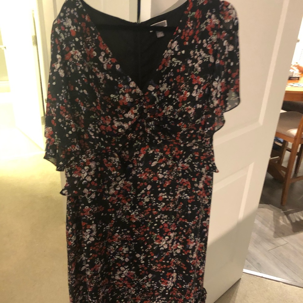 Floral black and red midi dress